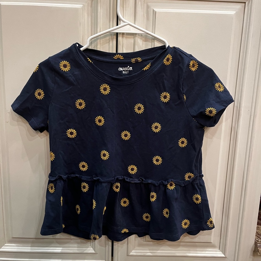 Girls navy shirt with sunflowers. Size 10